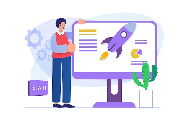 Concept de démarrage d'entreprise avec scène de personnes Illustration vectorielle