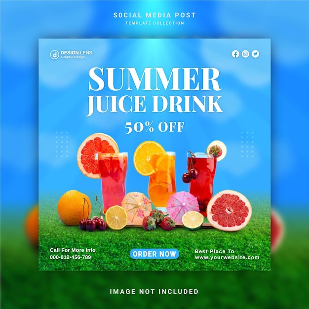 Concept De Design De Boisson De Jus D'été Bannière De Médias Sociaux Modèle De Publication Instagram