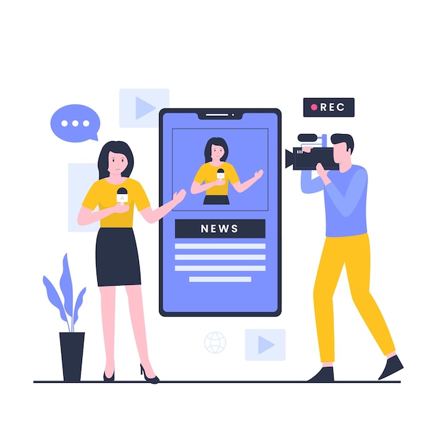 Concept de design d'illustration de journaliste pour les pages de destination de sites Web, affiches et bannières d'applications mobiles