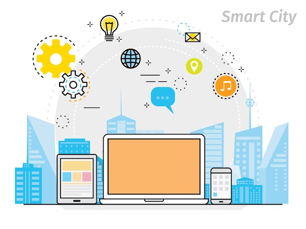 Concept De Design Plat Mince Ligne Pour Smart City