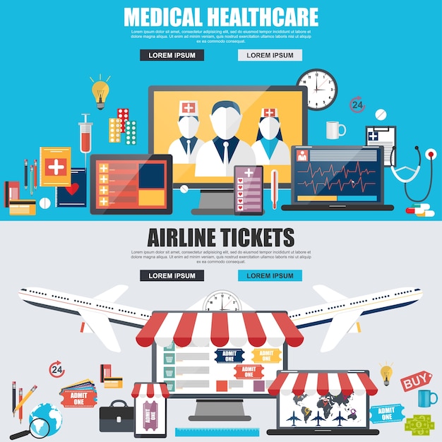 Concept De Design Plat Pour Les Soins Médicaux Et Les Compagnies Aériennes. Concepts Pour Bannière Web Et Printe