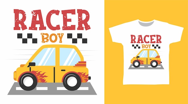 Concept De Design De Tshirt De Dessin Animé De Voiture De Garçon De Course