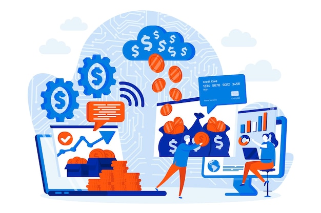 Concept de design web finance virtuelle avec illustration de personnages de personnes
