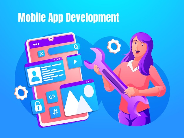 Concept De Développement D'applications Mobiles Avec Un Développeur De Logiciels Portant Une Clé