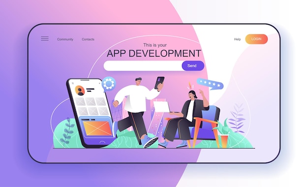concept de développement d'applications pour les développeurs de pages de destination qui créent et optimisent des applications mobiles