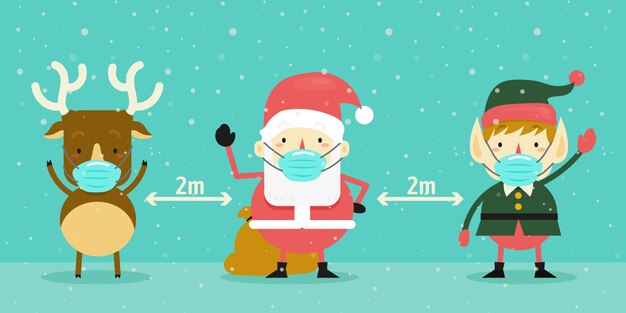 Vecteur concept de distance sociale avec des personnages de noël