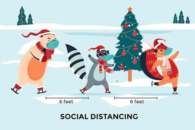 Concept De Distance Sociale Avec Des Personnages De Noël