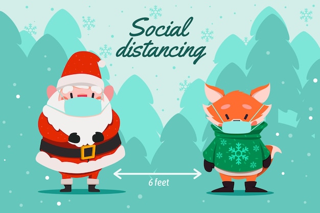 Concept De Distance Sociale Avec Des Personnages De Noël