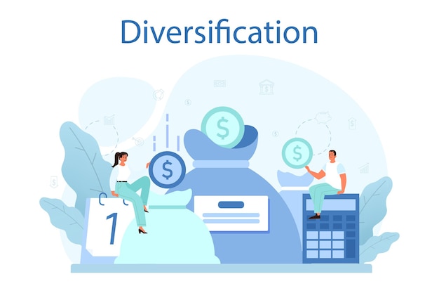 Concept De Diversification Des Activités Processus De Stratégie De Gestion Des Risques D'allocation Du Capital équilibre Financier Et Réduction Des Risques D'investissement Illustration Vectorielle Plane Isolée