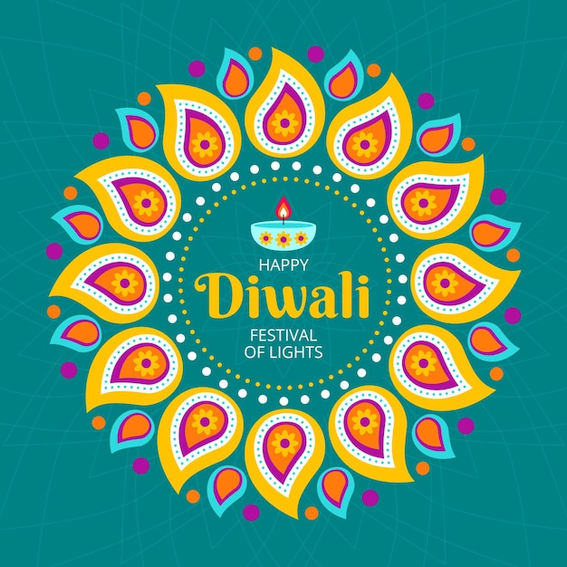 Vecteur concept de diwali au design plat