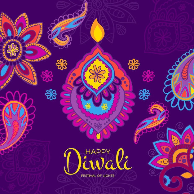 Concept De Diwali Heureux Dessiné à La Main