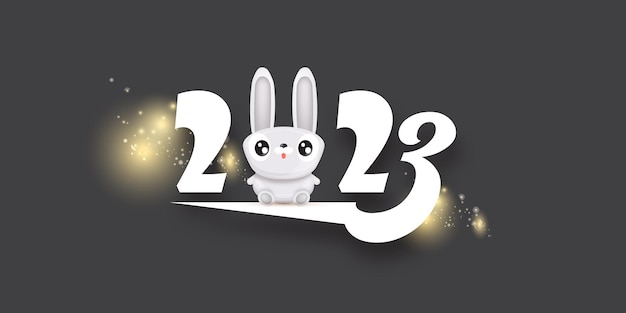 Vecteur concept drôle pour le nouvel an chinois 2023 année du lapin lapin bannière de fond du nouvel an et carte de voeux