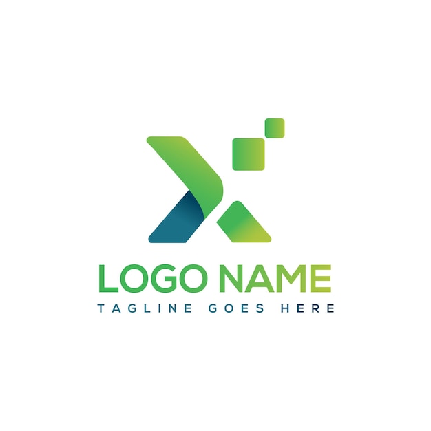Vecteur le concept du logo x, la technologie de l'information, la créativité, la simplicité, le minimalisme, le vert et le bleu.