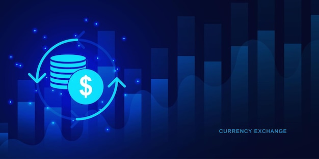 Vecteur concept d'échange de devises avec graphique et pièce en dollars forex trading et marchés financiers