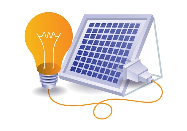Vecteur concept écologique de l'énergie électrique provenant de panneaux solaires