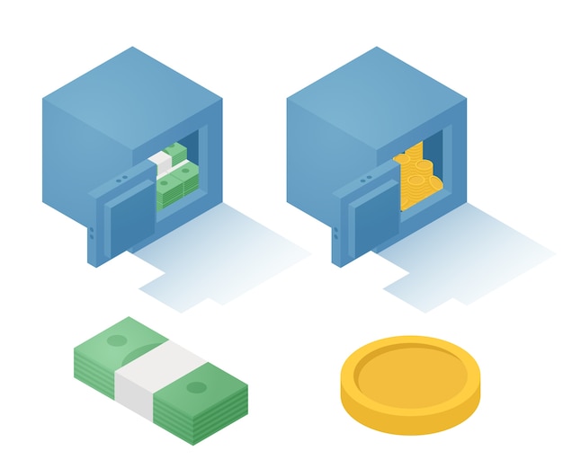 Concept D'économiser De L'argent, De L'argent Bancaire, Des Dollars Et Des Pièces En Fer En Toute Sécurité