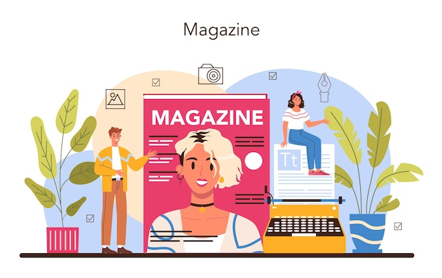 Concept D'éditeur De Magazine. Journaliste Et Designer Travaillant Sur Le Magazine