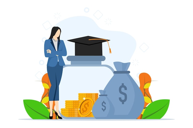 Concept D'éducation Financière Avec Un Personnage Investissant Son Argent Dans L'éducation Et La Connaissance