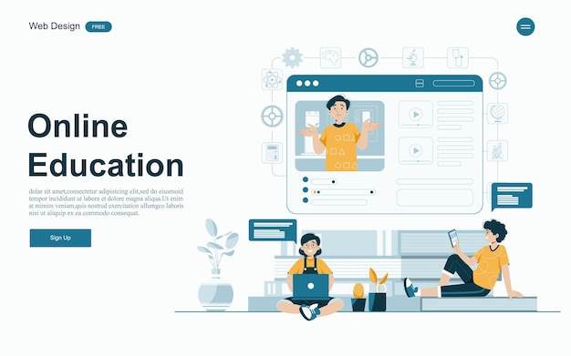 Vecteur concept d'éducation en ligne apprentissage en ligne avec plate-forme et ressources illustration vectorielle