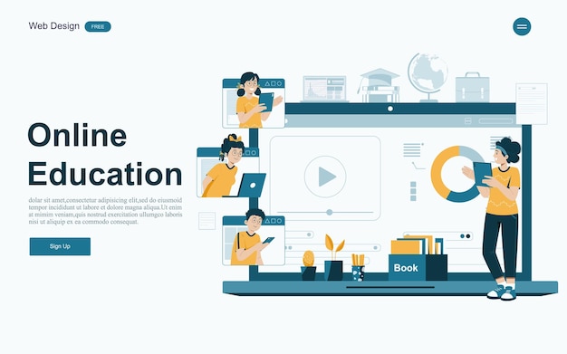 Concept D'éducation En Ligneapprentissage En Ligne Avec Une Plateforme Et Des Ressourcesillustration Vectorielle
