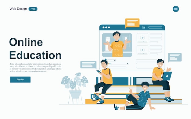 Concept d'éducation en ligneApprentissage en ligne avec une plateforme et des ressourcesIllustration vectorielle