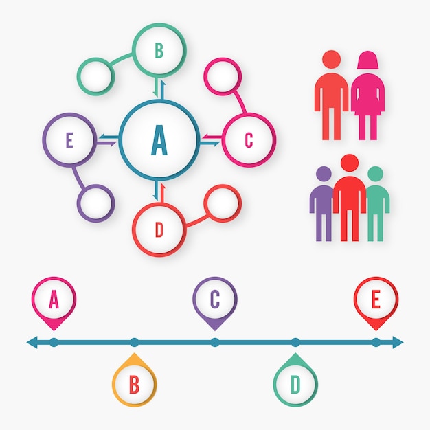 Vecteur concept d'éléments infographiques de médias sociaux de diagramme abstrait avec des éléments de scène