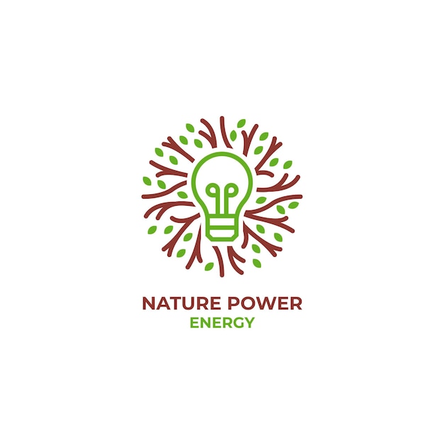 Concept énergétique De La Nature, Ampoule Avec Racine, Brindille, Feuille. Modèle De Logo Vectoriel