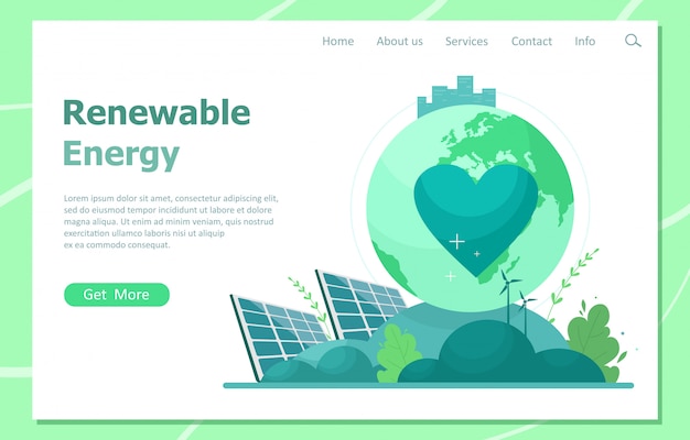 Le Concept D'énergie Renouvelable Du Soleil Et Des éoliennes. Page De Destination Des Ressources énergétiques Vertes. Illustration Dans Un Style Plat.