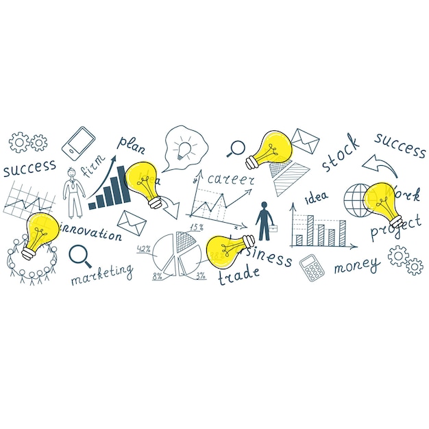 Concept d'entreprise Ampoule lumineuse avec dessin plan de stratégie de réussite d'entreprise idée illustration vectorielle