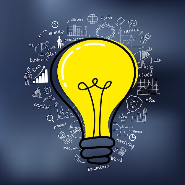 Concept d'entreprise Ampoule lumineuse avec dessin plan de stratégie de réussite d'entreprise idée vecteur