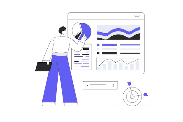 Concept d'entreprise de démarrage Un homme d'affaires lance un nouveau projet analyse les données Stratégie de réussite Flat