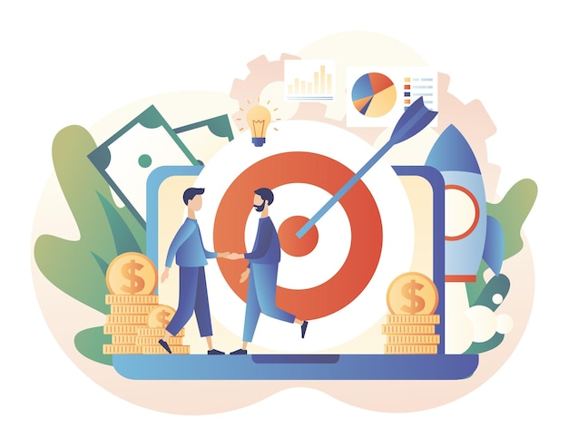 Concept d'entreprise en ligne Petites personnes conclusion de la transaction Coopération mondiale sur Internet