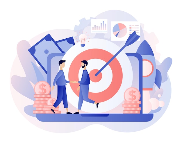Concept d'entreprise en ligne Petites personnes conclusion de la transaction L'ouverture d'une nouvelle startup