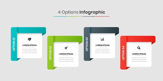 Concept D'entreprise De Modèle D'infographie Moderne Créatif Avec 4 Options Pour Le Flux De Travail De Présentation