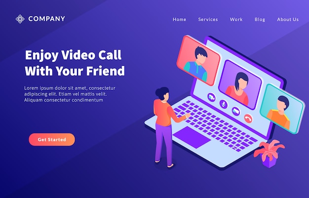 Concept d'équipe de groupe d'appel vidéo utiliser le concept d'ordinateur portable pour le modèle de site Web ou la page d'accueil d'atterrissage