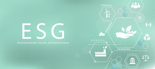 Concept ESG Ensemble d'icônes environnementales, sociales et de gouvernance d'entreprise Appels de bannière d'information