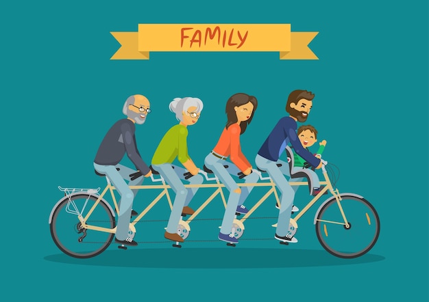 Concept De Famille Mère Père Grand-mère Grand-père Et Enfant En Tandem