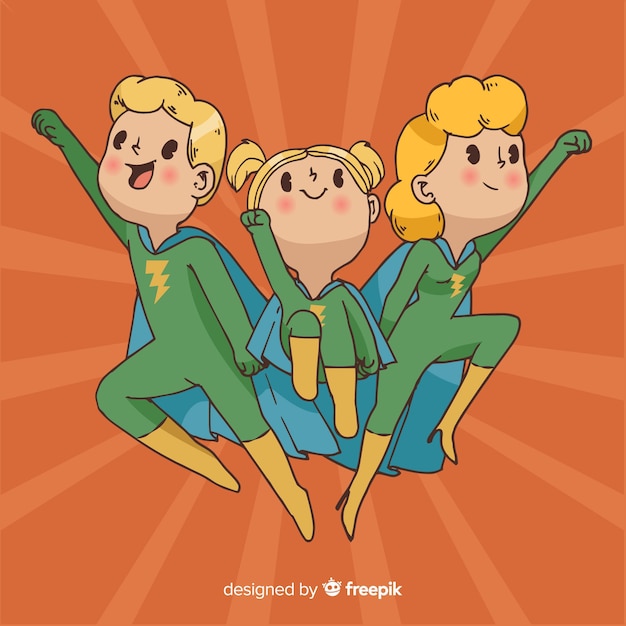 Concept De Famille De Super-héros Dans Un Style Plat