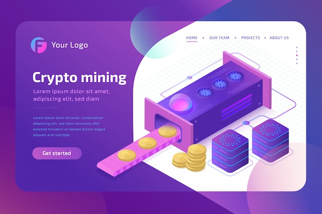 Concept de ferme Bitcoin Cryptomining. Concept de blockchain d'extraction d'argent virtuel