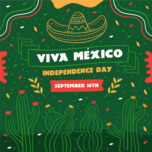 Concept De Fête De L'indépendance Mexicaine Dessiné à La Main