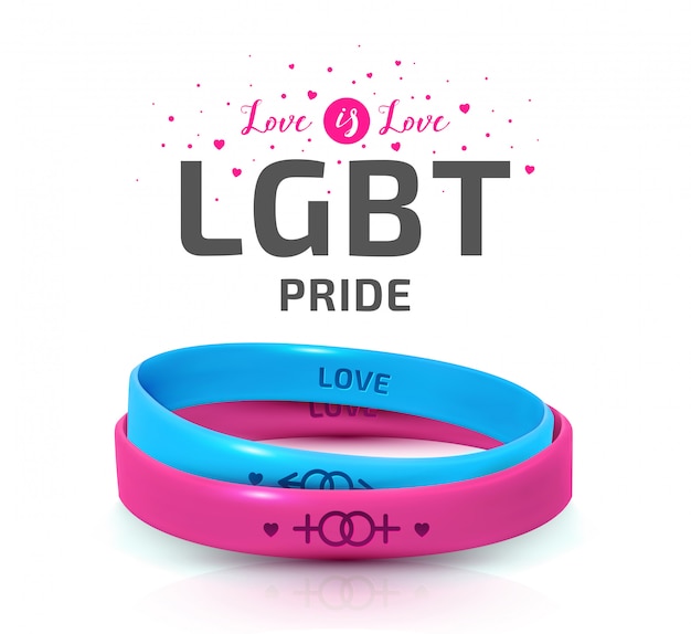 Concept De Fierté Lgbt. Bracelets En Caoutchouc Rose Et Bleu Pour La Journée Internationale De La Tolérance