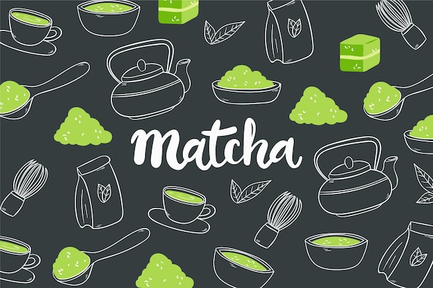 Concept De Fond De Thé Matcha Dessiné à La Main