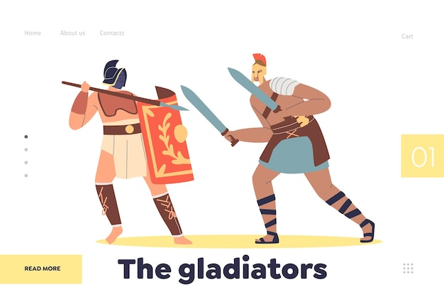 Concept de gladiateurs de page de destination avec d'anciens guerriers combattant avec des barbares sur l'arène