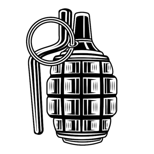 Concept De Grenade à Main Militaire Vintage En Illustration Vectorielle De Style Monochrome Isolé