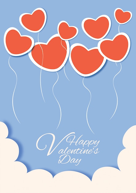 Concept De Happy Valentines Day Avec Des Paperhearts Volant Au-dessus Des Nuages.