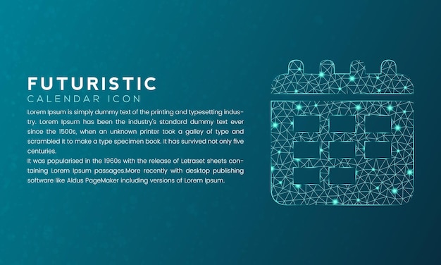Vecteur concept d'icône de calendrier futuriste bleu avec nœud de polygone points connectés et effet néon