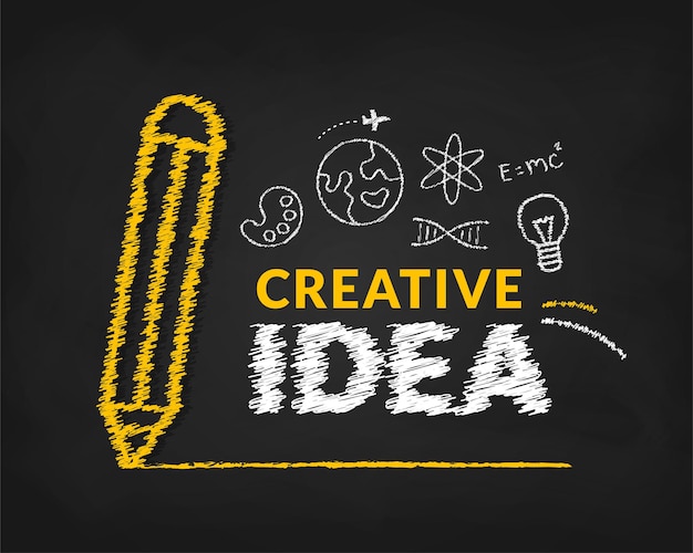 Concept d'idées créatives avec un crayon doodle et une inspiration de fond de lettrage de typographie