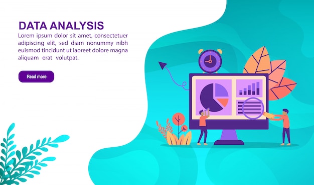 Vecteur concept d'illustration analyse de données avec personnage. modèle de page de destination