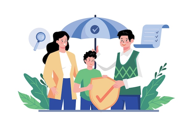 Concept d'illustration d'assurance-vie familiale sur fond blanc