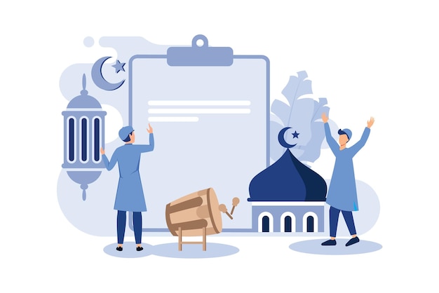 Concept D'illustration De Conception Islamique Pour Happy Eid Mubarak Ou Ramadan Salutation Avec Caractère De Personnes